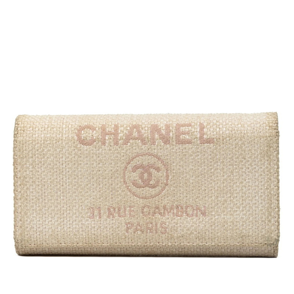 Chanel Coco Mark Deauville Long Wallet White Pink Tweed Women's CHANEL